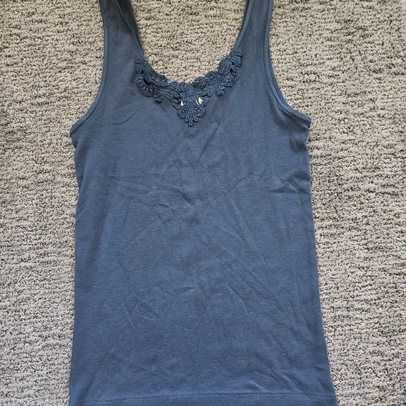 Nordstrom Navy Blue Lace Accent Tank Top - Picture 1 of 4